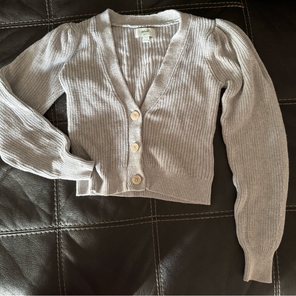 Aerie Gray Ribbed Cardigan